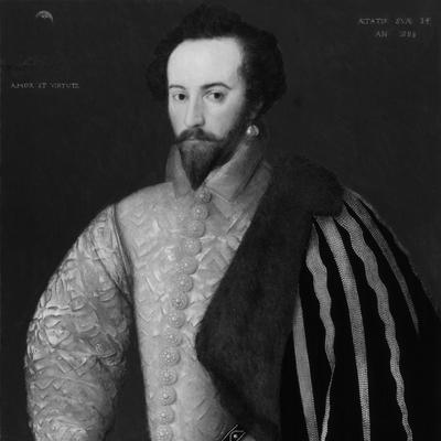 Retrato en blanco y negro de Walter Raleigh